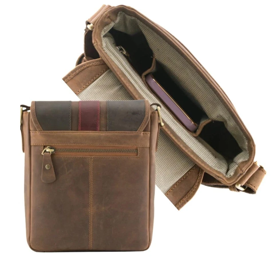 Mala Leather Union Jack Vintage Brown Flap Over Crossbody Messenger Bag - Image 2 of 4