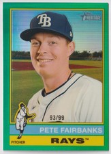 2025 Topps Heritage #361 Pete Fairbanks Chrome Green Refractor #/99 TB Rays