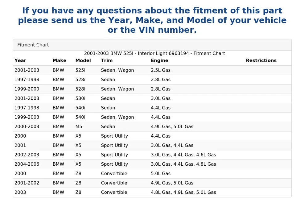 2001 - 2003 宝马 525I - 车内灯 6963194 — 第 4/4 张图片