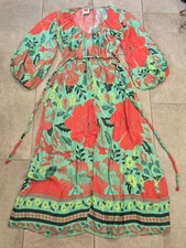 Farm Rio x Anthropologie Poppy Floral Print Maxi Dress Green XS Belt Pockets