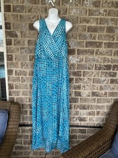 Tommy Hilfiger size 16 blue white sleeveless V Neck Hi Low flare maxi dress $139