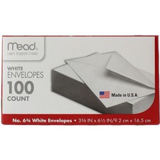 Mead White Envelopes, 3.625in X 6.5in, 6.75, 100 Ct