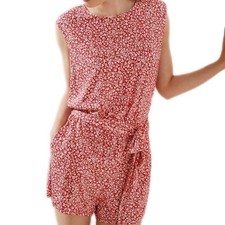 Red Floral Ditsy Open Back Sleeveless Romper S Summer Boho Chic Beach Resortwear