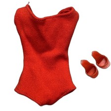 Vintage 1960s Barbie Red Helenca Swimsuit Red Open Toe Heels 0850 Mattel Japan