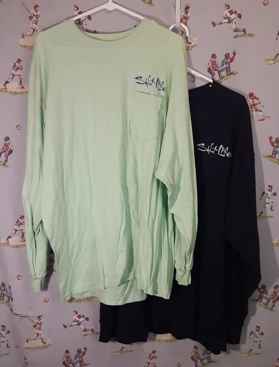 2 LOT 🎣Salt Life Long Sleeve Pocket Tee Shirt Stretch Fishing Graphic Mens 2XL