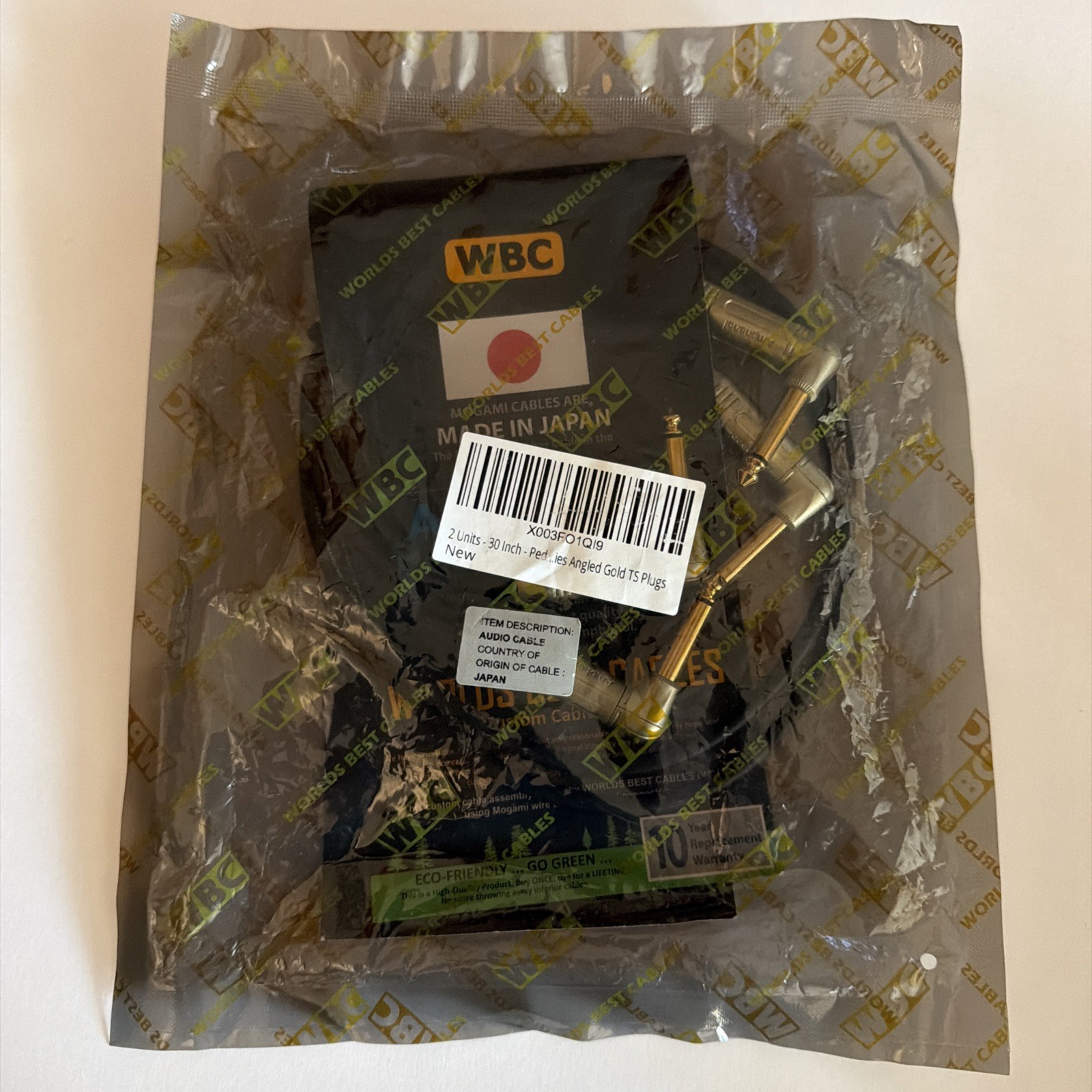 WBC Worlds Best Cables Mogami Made Japan Audio Cable 2 Units 30 inch Angled Gold