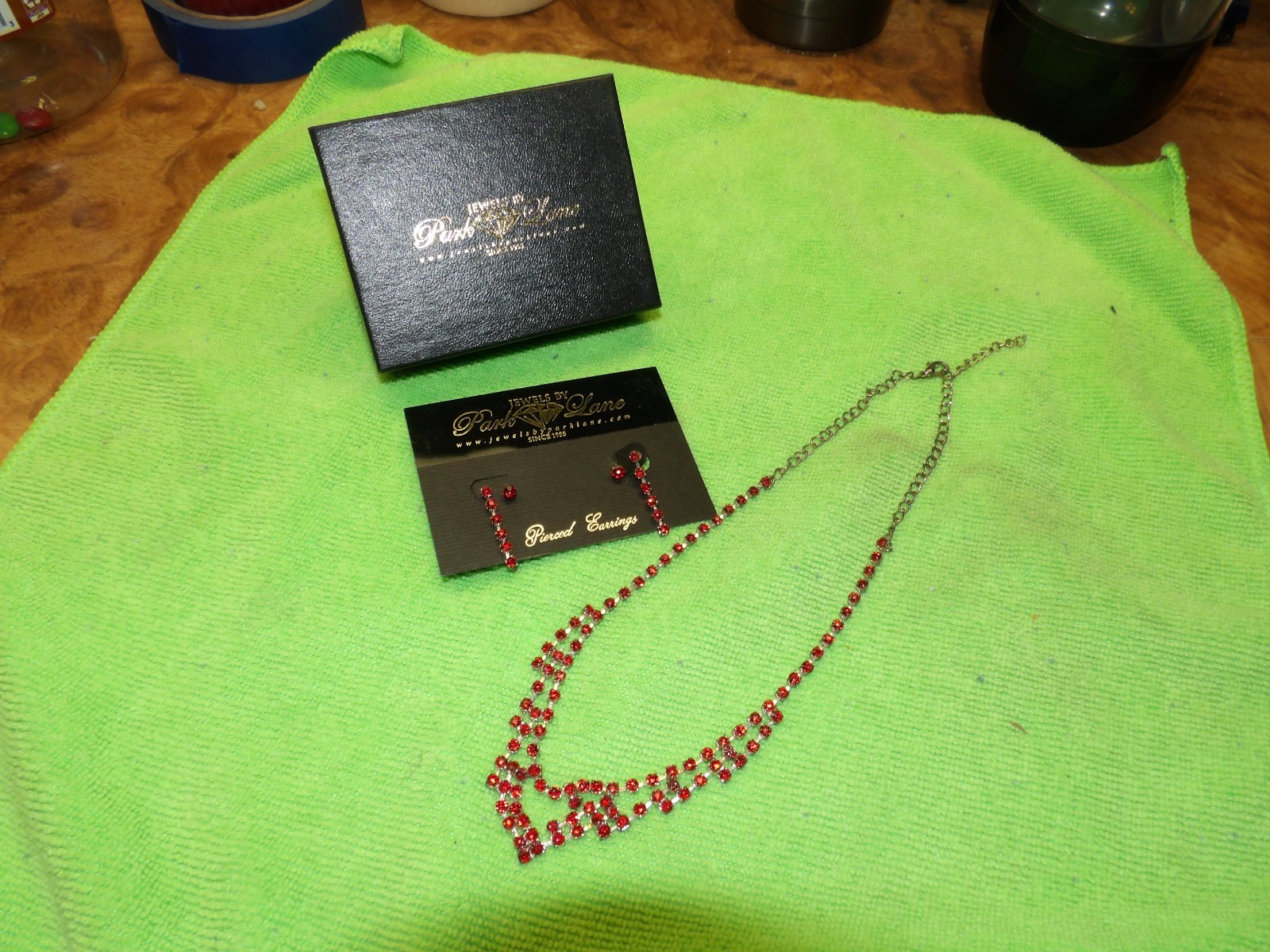 Park Lane Silvertone Ruby Red Stone Necklace w/Ea… - image 2