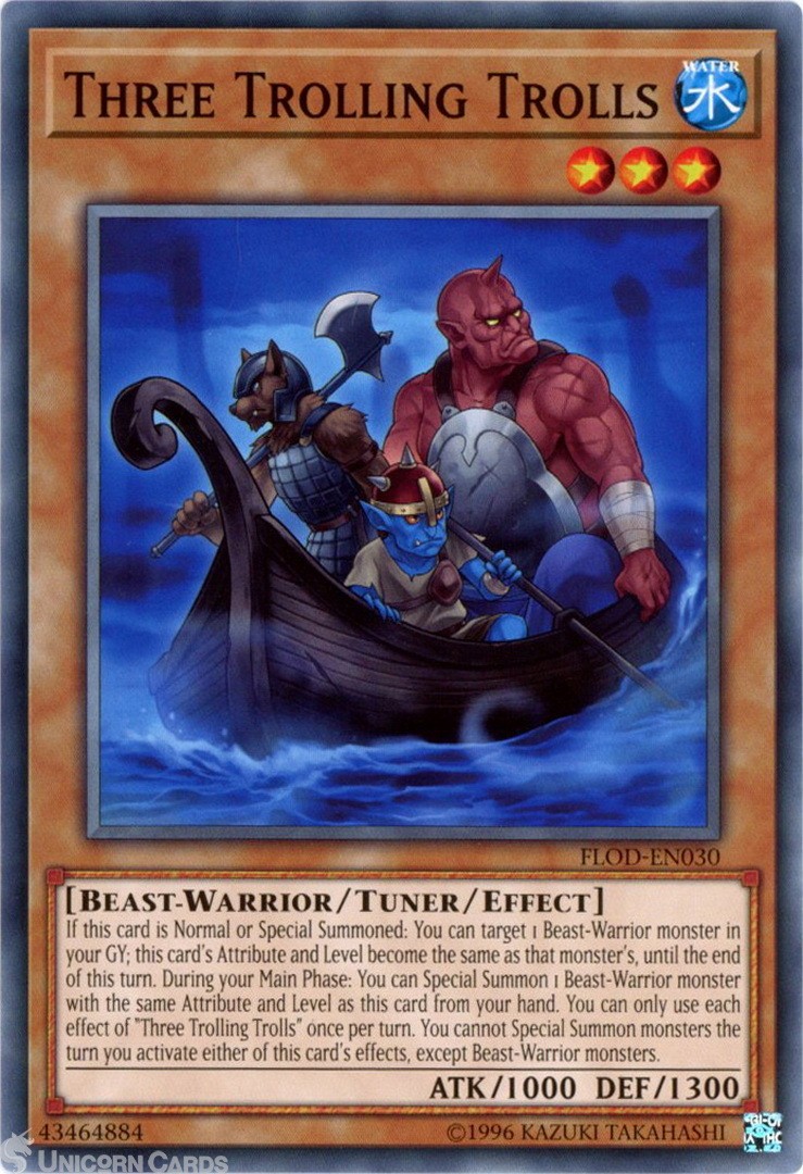 FLOD-EN030 Three Trolling Trolls Common UNL Edition Mint YuGiOh Card