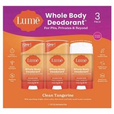 Lume Whole Body Deodorant Clean Tangerine Smooth Solid 3 Pack 2.6oz Sticks NEW