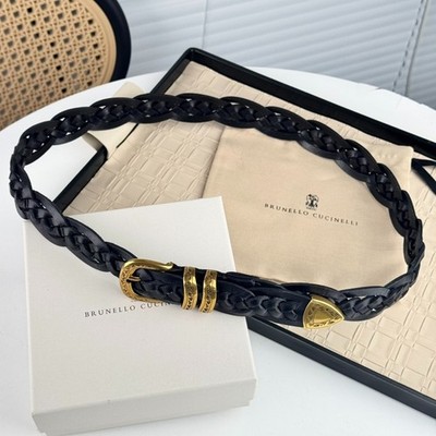 BRUNELLO CUCINELLI Black Braided Leather Gold Buckle Belt Size 95 - 3.5cm