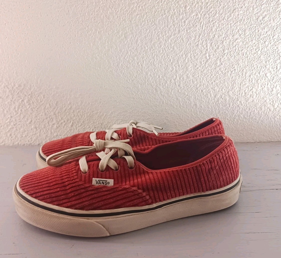 Vans Red Corduroy Lace Up Boat Shoes Mens 5.5 Womens 7-image