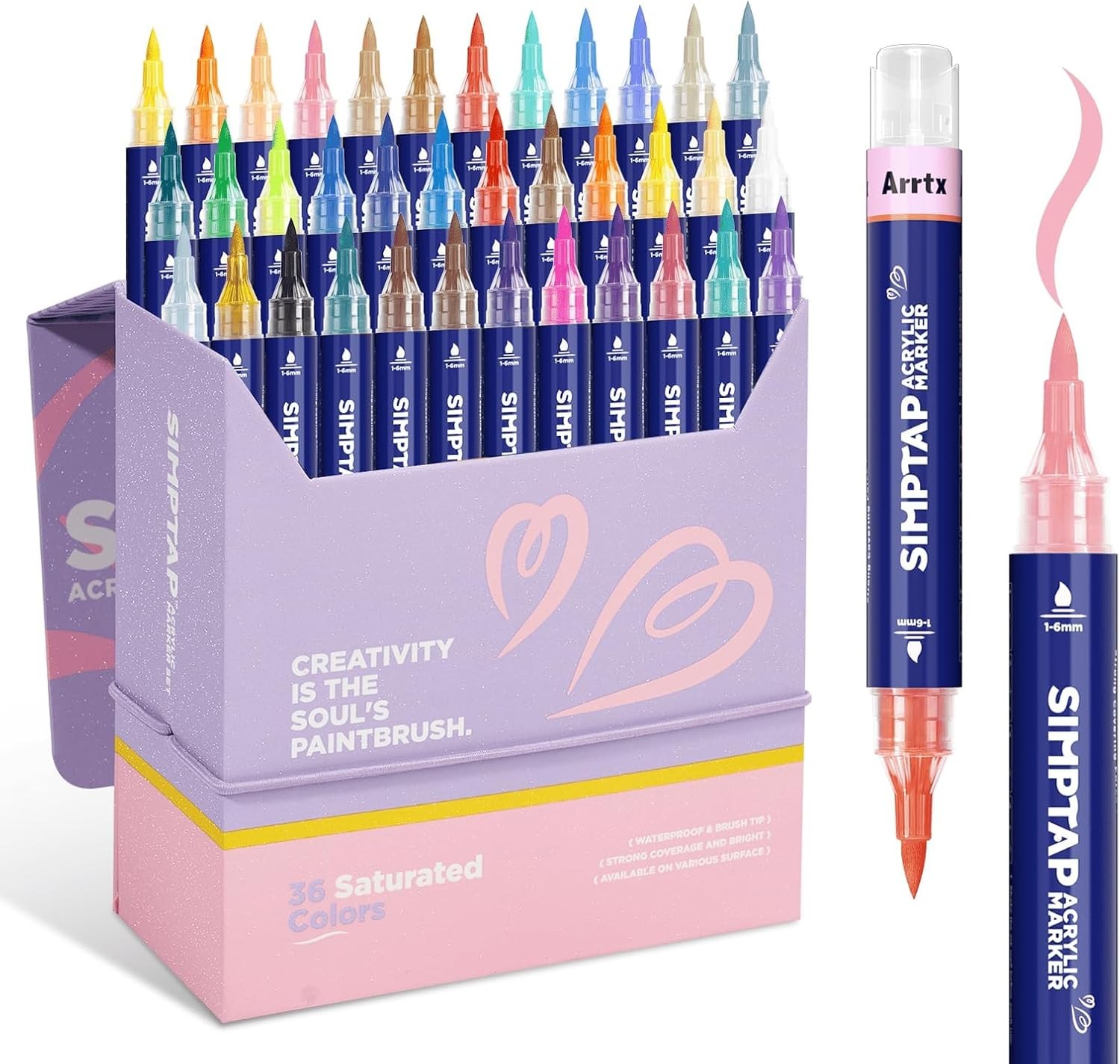 Arrtx Simptap Acrylic Markers, Set of 36 ColorsTop Valve Action Marker Pen