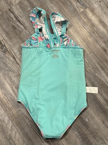Tommy Bahama Girl’s Teal Pink Flamingo Floral Ruffled Straps Smocked Swimsuit 10 - Picture 5 of 15