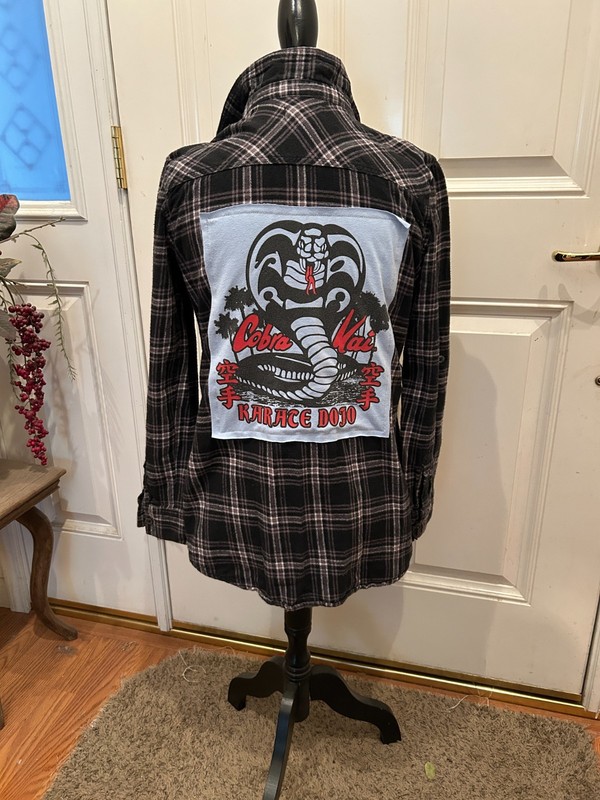 Upcycled Flannel Cobra Kai Karate Dojo Plaid OP Boy Large