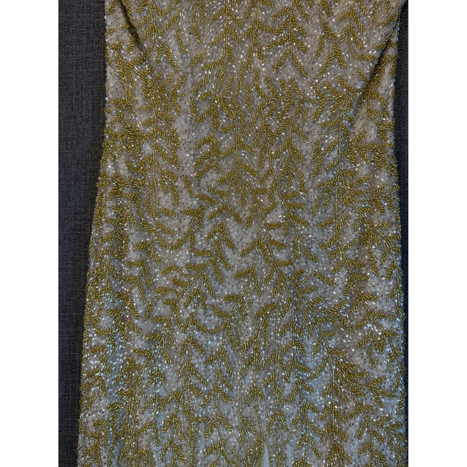 Primavera Beaded Gown Gold Leaf Art Deco High Slit Evening Formal Dress Size 10 - Image 2 of 4