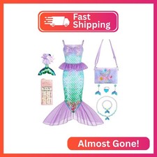 Wudiatae Mermaid Costume for Girls 3-12, Mermaid Tail Dress with Jewelry Purse