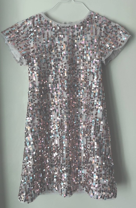 GAP KIDS-Sz. L-Girl’s Special Occasion Dress-Pastel Sequins-Gray Mesh Underlay
