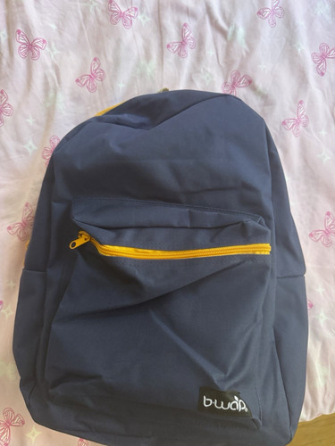 bwap Unisex Kids Blue/Yellow Solid Fabric Zip Backpack, Adjustable Strap