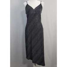 Vintage Spaghetti Strap Asymmetrical dress sz L Black Silver Shimmer 90s Y2K USA