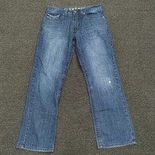 Flypaper Jeans Mens 30x28 Blue Faded Whiskering Cowboy Western Grunge Distressed