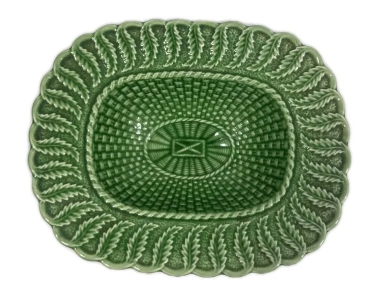 Vintage Comport Green Majolica Style Pedestal Dish Pottery, Portugal. #489 - Image 3 of 4