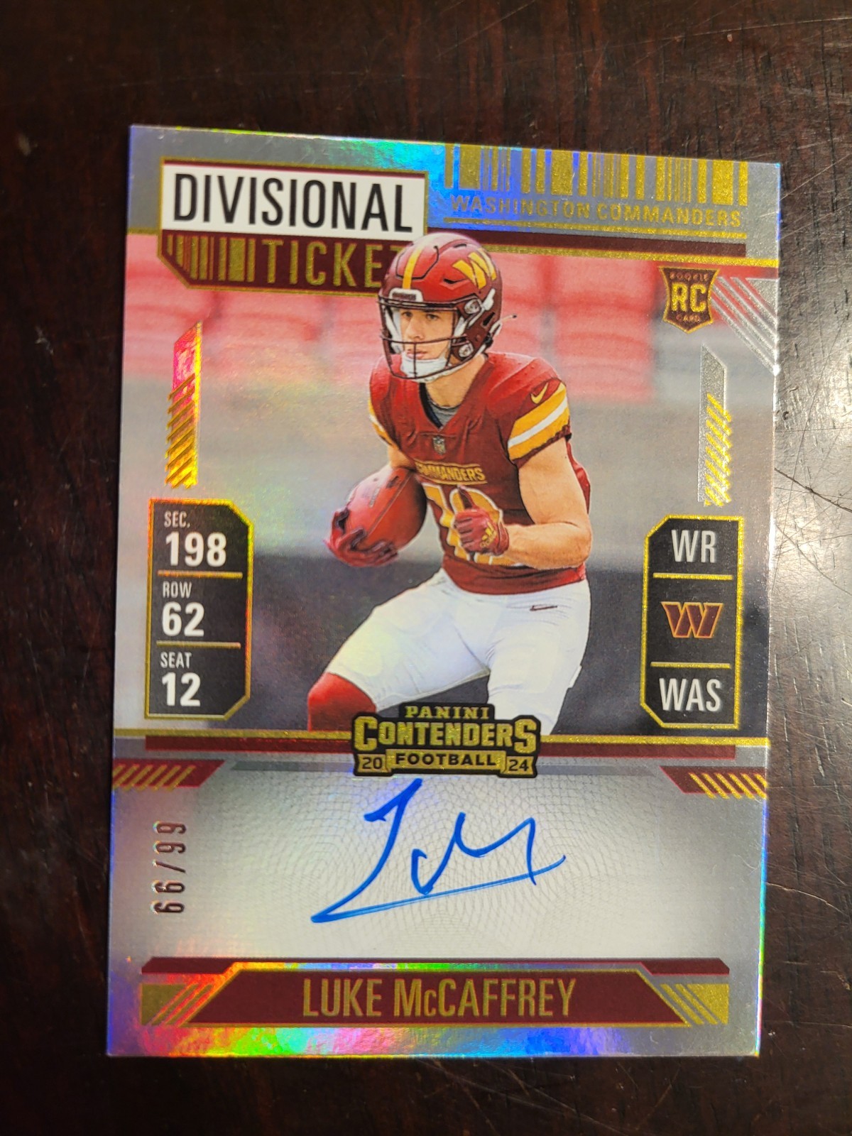 2024 Contenders Luke McCaffrey Divisional Ticket Rookie Auto Commanders RC /99