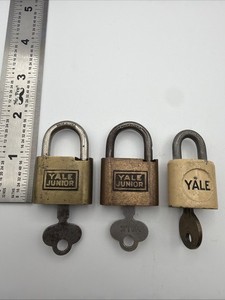 3-Vintage Yale Brass Padlock w/Keys Junior USA