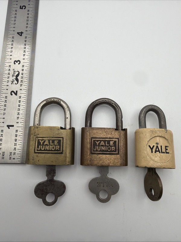 3-Vintage Yale Brass Padlock w/Keys Junior USA