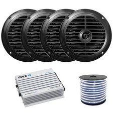Pyle PLMR67B 6.5'' 120W Max Black Speaker QTY 4 w/Wire, Bluetooth Amplifier