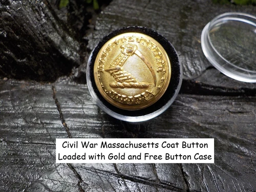Old Rare Vintage Antique Civil War Massachusetts Coat Button Loaded with Gold