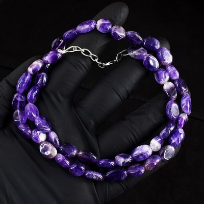 21 Zoll lila Amethyst ovale Form 172 kt Perlen fabelhafte Halskette VK 14 E721
