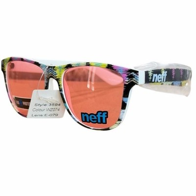 NEFF Daily Shades Sunglasses White Tribal Print Coral Lens UV400 New