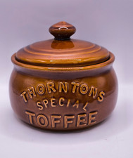 Vintage Thorntons Ceramic Special Toffee Jar With Lid, Brown Glazed Candy Jar