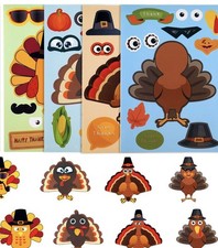 32 Sheets Turkey Stickers for Thanksgiving Party Favors, Games Supplies, Autumn