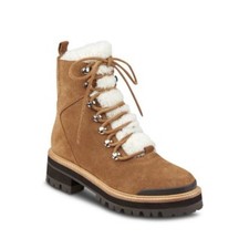 MARC FISHER SHEARLING Winter Lace Up Combat Boots Camel Womens 9