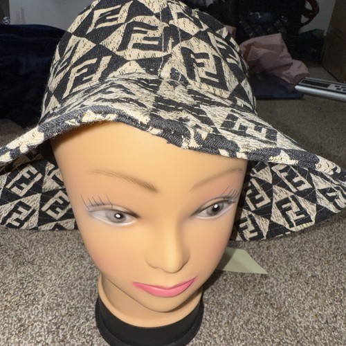 Fendi bucket hat with the FF jacquard print in black and beige.