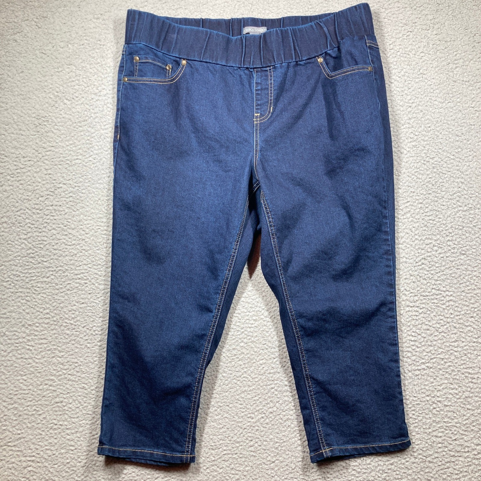 Jessica London Capri Jeans Womens Plus 20W Dark Wash Denim Elastic Waist