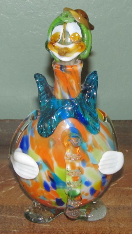 Vintage Italian Murano Hand Blown Glass Circus Clown Decanter 8 1/2 inches Tall