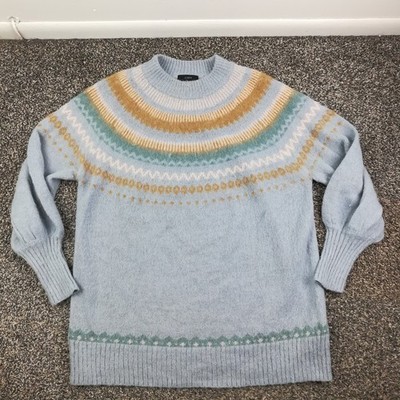 2021 J Crew Sweater Fair Isle Wool Alpaca Puff Sleeve Raglan Blue Womens Small