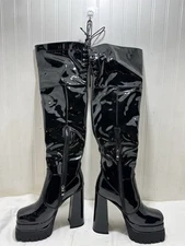 Black 1960s Gogo Dancer Hippie 70s Knee High Mens Drag Queen Boots size 8 EU 38
