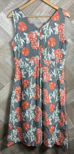 Laura Ashley Archive Grey/Pink Floral Sleeveless Dress Size UK 12 Linen - Picture 8 of 20