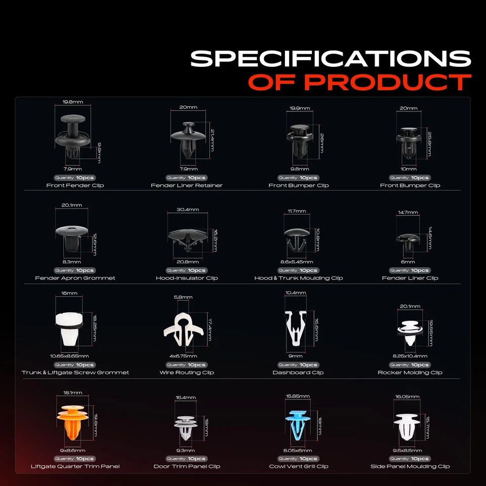 160Pcs Fasteners Bumper Fender Trim Clips Kits for Honda Insight 2010 2011-2014 - image 3 of 4