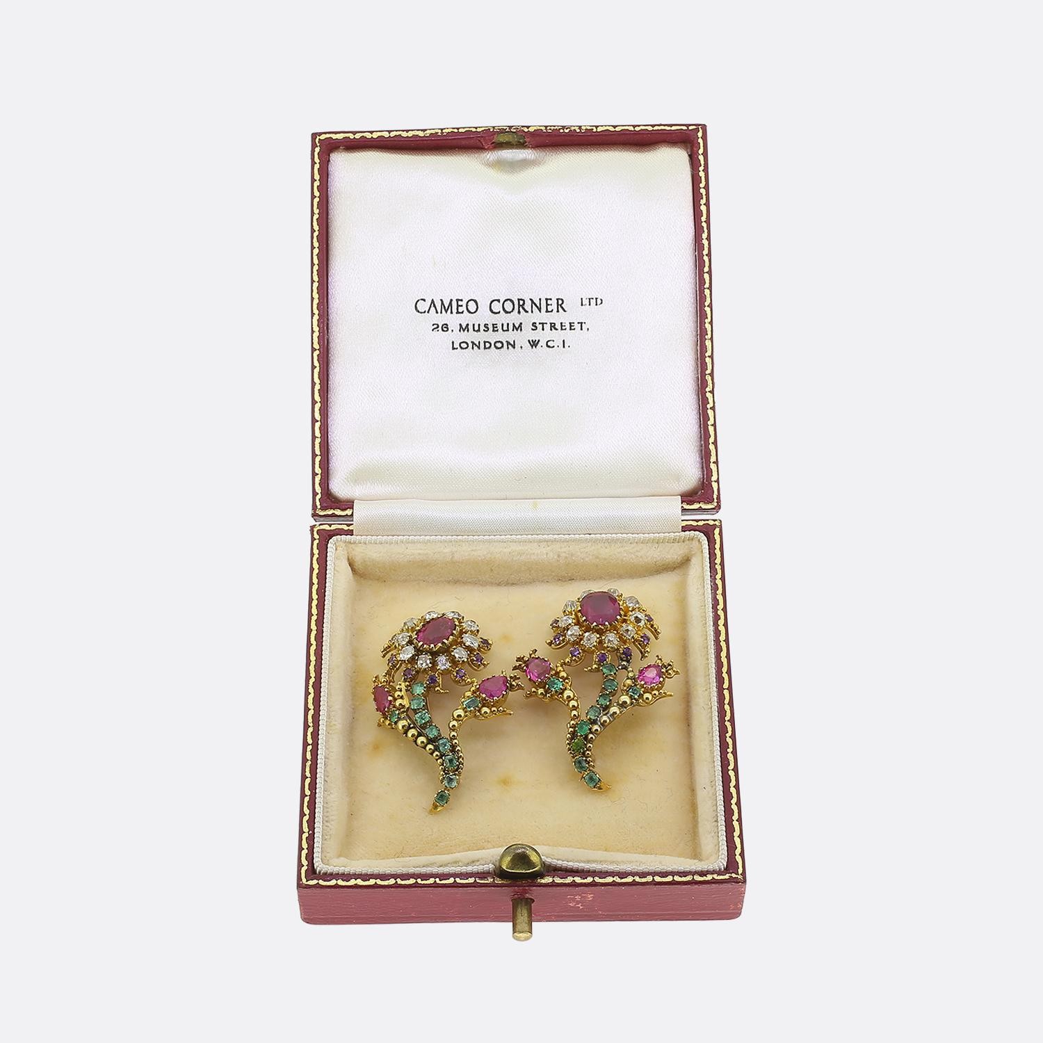 Antique Burmese Ruby and Multi Gemstone Flower Br… - image 5