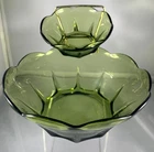 3 Piece Vintage Anchor Hocking Avocado Green Glass Chip and Dip Bowl Set