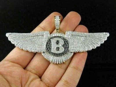3.00Ct Lab Created Diamond Round Letter ''B'' Wings Pendant 14k Yellow Gold Finish