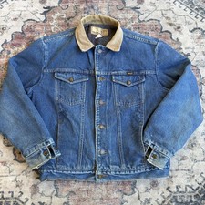 Vintage 1970s Wrangler Blanked Lined Denim Jacket Made In USA Size 42 Blue Faded