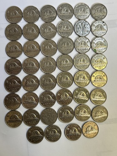 Lot Of 46 Canadian '5 Cents' 1931-1980 Nickel State Find Gems Coins Look | - Picture 2 of 17