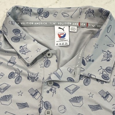 Puma Volition XXL AOP Golf Performance Polo SS Shirt Gray Block Party Pattern