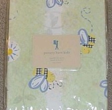 NEW Pottery Barn Kids TWIN DUVET Green BEE Reversible to White Dandelion Floral