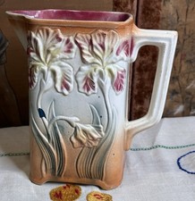 Vecchia brocca /caraffa -barbotine - fiori - ceramica francese
